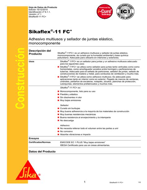 Sikaflex Fc Adhesivo Multiusos Y Sellador De Juntas El Stico