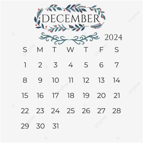 Calendario Mensile Dicembre 2024 Con Foglie Di Pino Dicembre 2024