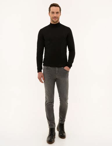 Pierre Cardin Siyah Slim Fit Yarım Balıkçı Yaka Basic Triko Kazak