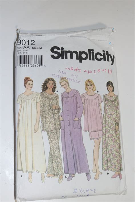 Simplicity 9012 Misses Sleepwear Sewing Pattern Uncut Size Xs S M Or