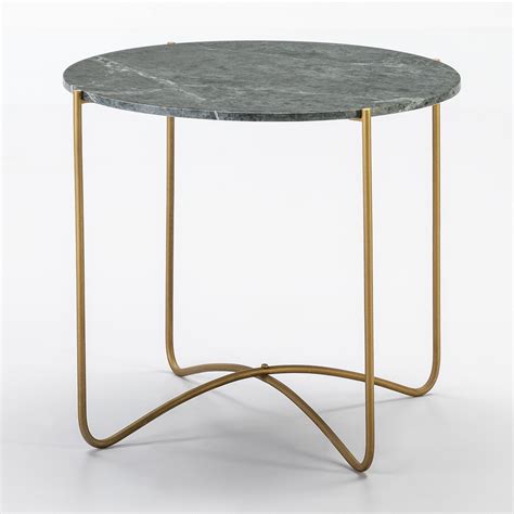 Thai Mobilier Table d appoint ronde marbre vert et métal doré Thierry