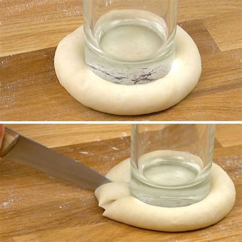 Two Pictures Showing How To Make An Uncooked Pizza Dough Crust With A Knife