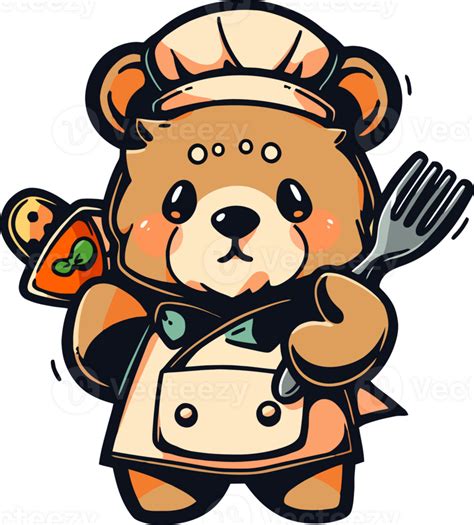 A cute cartoon bear is cooking in a kitchen AI generative 24258103 PNG