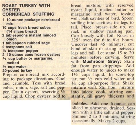 Roast Turkey With Oyster Cornbread Stuffing – Recipe Clipping ...