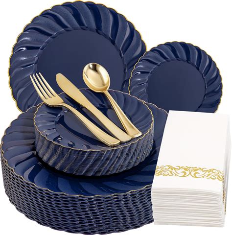 Amazon Liacere Pcs Blue Plastic Plates Gold Plastic