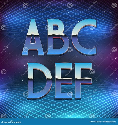 Thin Chrome Alphabet in 80s Retro Futurism Style Stock Vector ...