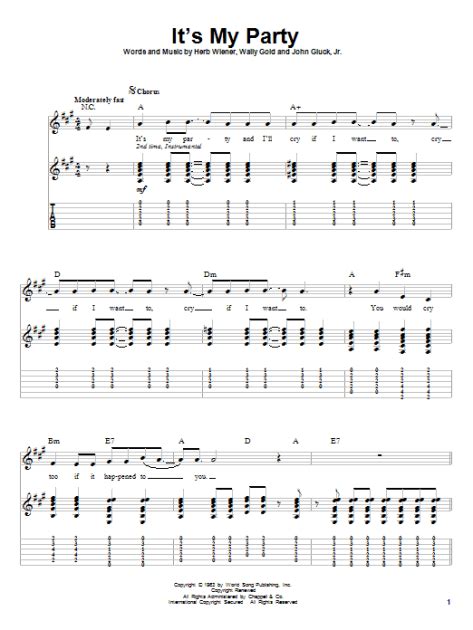 Its My Party Guitar Tab Zzounds