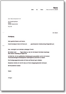 Kündigung Arbeitsvertrag fristgemäss Arbeitnehmer DE Musterbrief