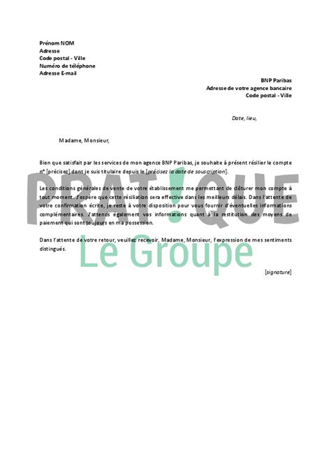 Modele De Lettre Cloture De Compte Bancaire Bnp Paribas