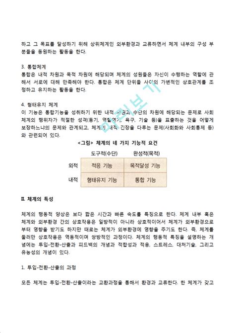 사회체이론사회체계의 기능 체계의 특성 사회체계이론의 주요개념 체계적 관점에서의 환경체계인문사회레포트