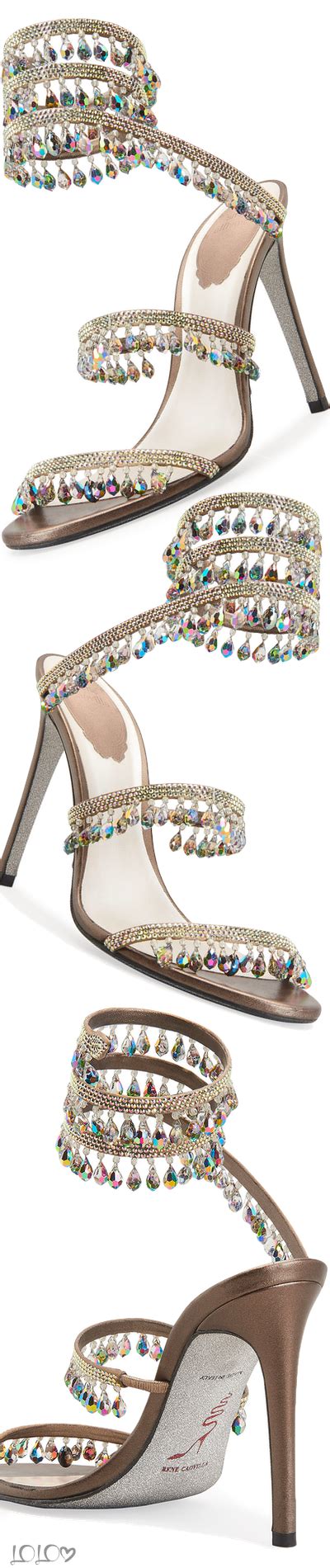 Rene Caovilla Chandelier Snake Beaded Leather Crystal Ankle Wrap