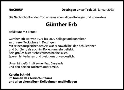 Nachruf Günther Erb 25 01 2023 Teckbote Trauerportal