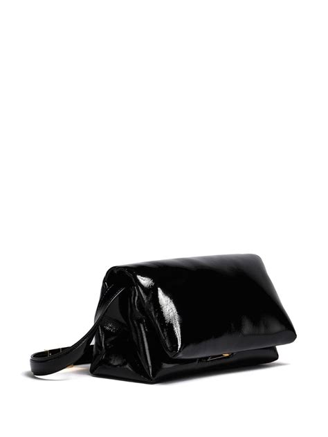 Marni Small Prisma Patent Leather Shoulder Bag Black Farfetch Uk