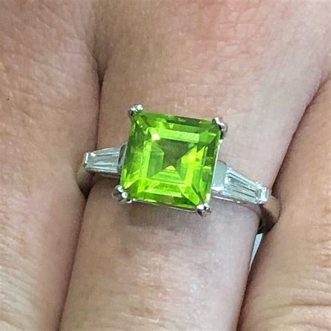 Peridot And Baguette Diamond Cocktail Ring In White Gold From Etsy