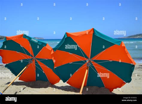 Parasols on beach, Ghadira Bay, Mellieħa (il-Mellieħa), Northern District, Malta Majjistral ...