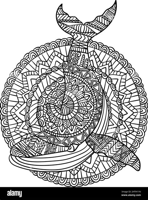 Blue Whale Mandala Coloring Pages For Adults Stock Vector Image Art