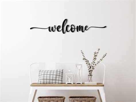 Welcome Metal Sign, Welcome Metal Wall Art, Script Font Words, Metal ...