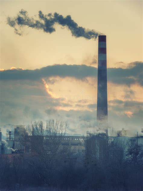 Industrial Landscape, Plant with Smoke in Sunset Light, Air Pollution Stock Photo - Image of ...