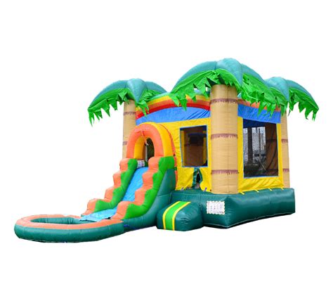 Tropical Jungle Inflatable Bounce House Slide with Pool (Blower Includ ...