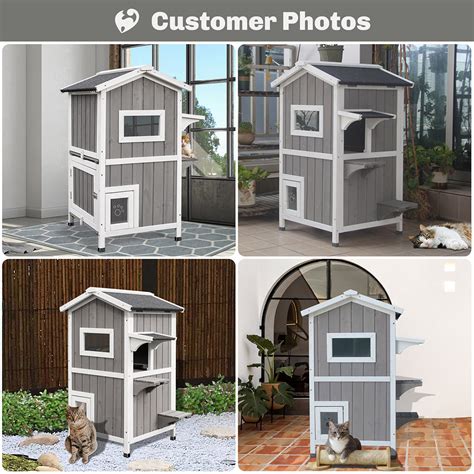 Outdoor Wooden Cat House-2-Story Pet Shelter with Weatherproof Design ...