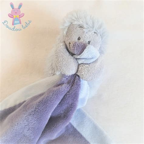 Doudou Hérisson Merlin couverture bleu gris violet NOUKIE S