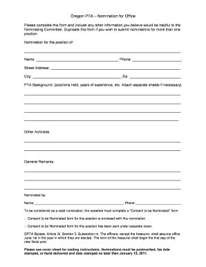 Fillable Online Nomination Form Oregon PTA Fax Email Print PdfFiller