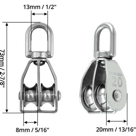 Pcs M Bloc De Poulie Double En Acier Inoxydable Pivotant Double