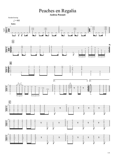 Frank Zappa Peaches En Regalia For Solo Guitar Tab Inventionis Mater