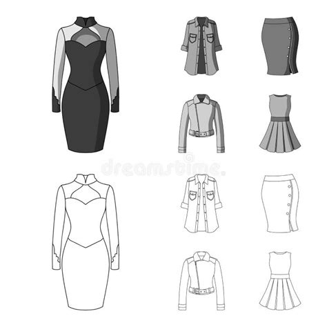 Women Clothing Outline Monochrome Icons In Set Collection For Design