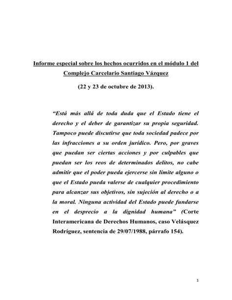 Informe especial sobre los hechos ocurridos en el módulo 1 del