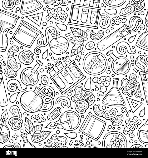 Cartoon Cute Hand Drawn Science Seamless Pattern Stock Vector Image