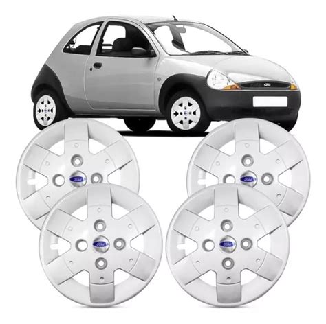 Jogo 04 Calota Ford Ka 2002 2003 Aro 13 Emblema Prata