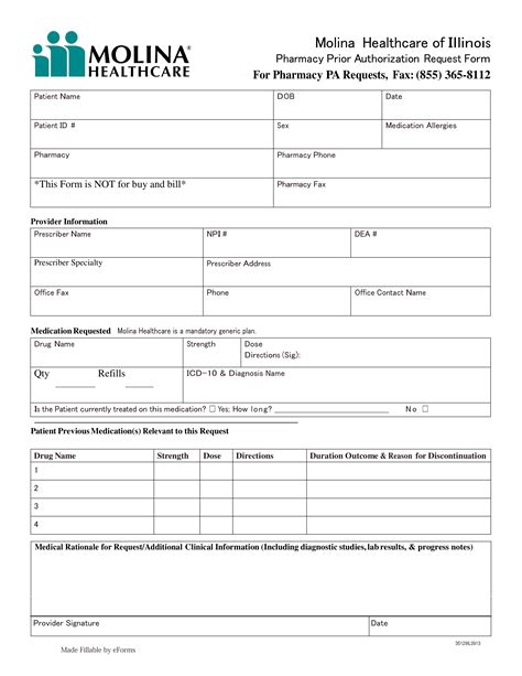 Free Molina Healthcare Prior Rx Authorization Form Pdf Eforms