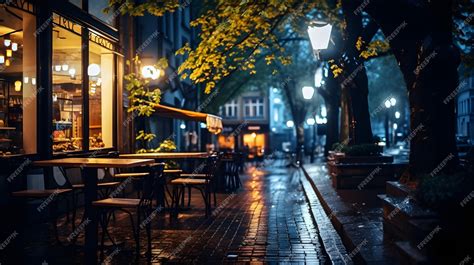 Premium Photo | Beautiful cafe street night view