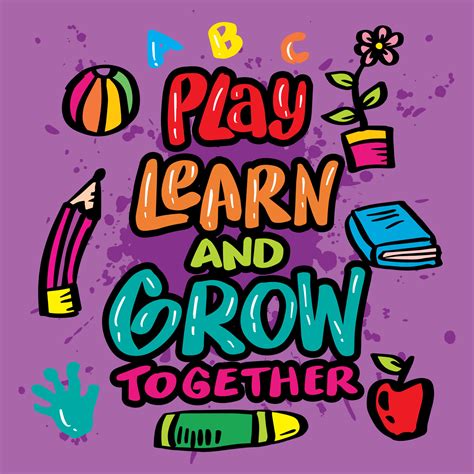 Play learn and grow together, hand lettering. Wall art for classroom ...