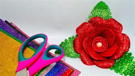 Glitter Paper Awesome Rose Flower Making Craft Gulab Ka Fool Banae Ka Tarika How To Make Rose