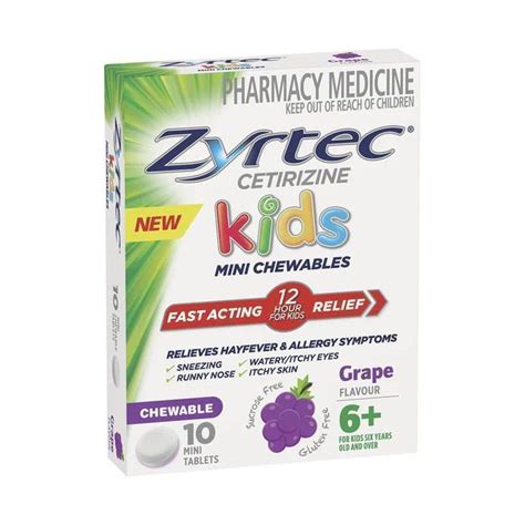 Zyrtec Kids Chewable Grape 5mg 10 Tabs Chemistworks Pharmacy