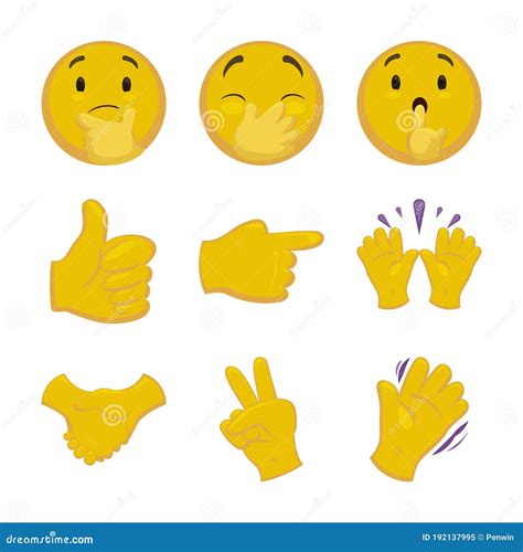 Emoji Set With Hand Gestures And Expressions Vector Illustration Stock