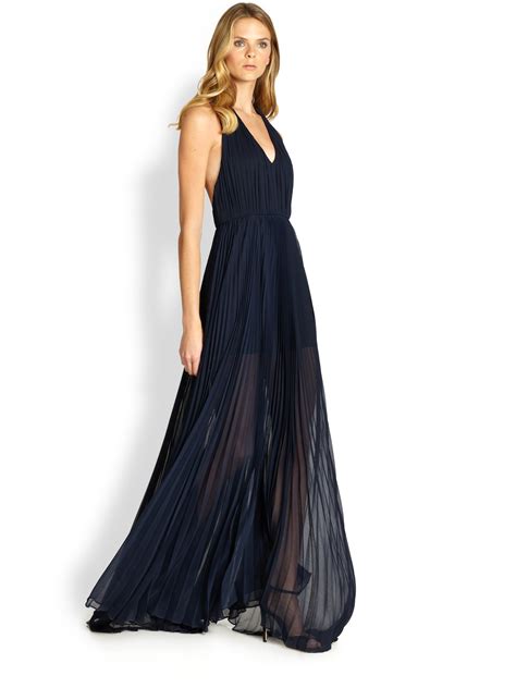 Lyst Alice Olivia Knifepleated Chiffon Halter Maxi Dress In Blue