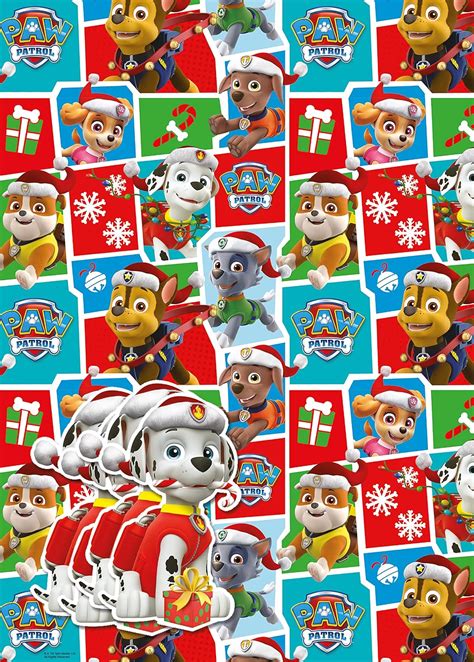 Paw Patrol Christmas Wrapping Paper 4 Sheet Tag For Gift Wrap 4