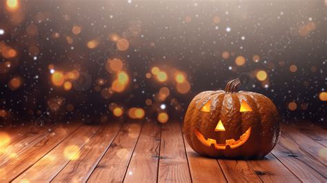 Wooden Background With Orange Pumpkin And Bokeh Lights In The Sky 3d