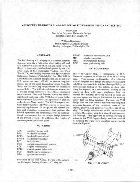 V-22 Osprey Tiltrotor Blade Fold/Wing Stow System Design and Testing ...