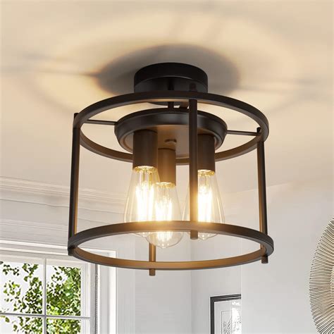 Farmhouse Semi Flush Mount Ceiling Light Fixture Black Industrial Kitchen Ceiling Light Rustic