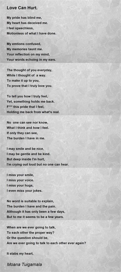 Love Can Hurt. - Love Can Hurt. Poem by Moana Tuigamala