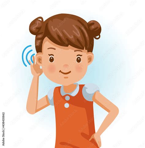 Little Girl Listening Positive Emotions Smiling Cartoon Character