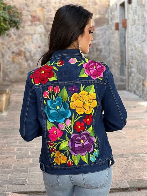 Chaqueta De Mezclilla Met Bordado Floral Chaqueta De Mezclilla