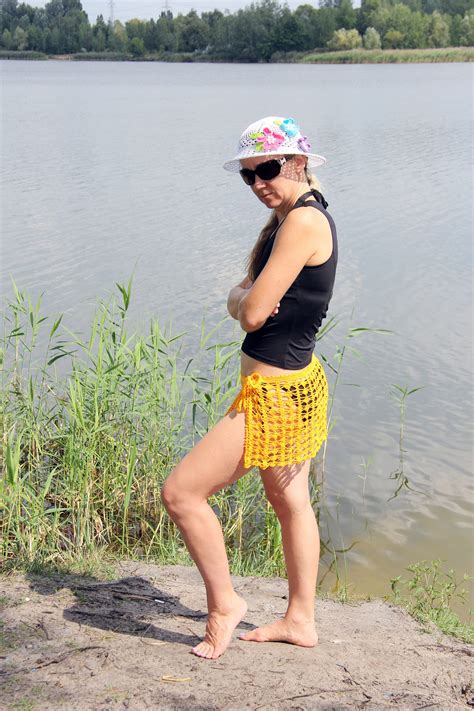 Crochet Lace Mini Skirt Beach Skirt Yellow Pareo Cotton Bikini Etsy Australia