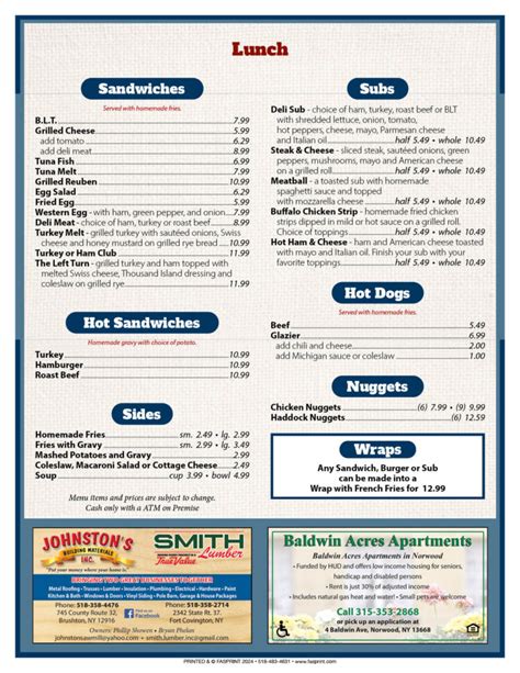 Pit Stop Diner Fasprint Menus