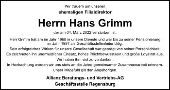 Traueranzeigen Von Hans Grimm Mittelbayerische Trauer