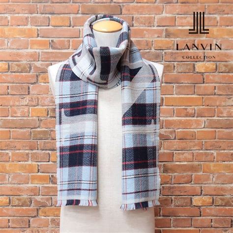 【未使用】1円 Lanvin イタリー製ニットストール ウール100％ チェック柄＆ロゴ プレッピー レトロ 男女兼用 ランバン 新品